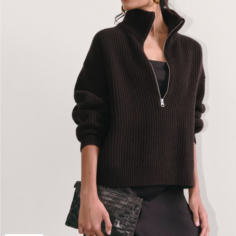 Everlane Women's Felted Half Zip Merino Wool Sweater Black Half